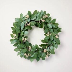 Target Hearth & Hand Green Pomegranate Leaf Wreath with Cream Blossoms 26”